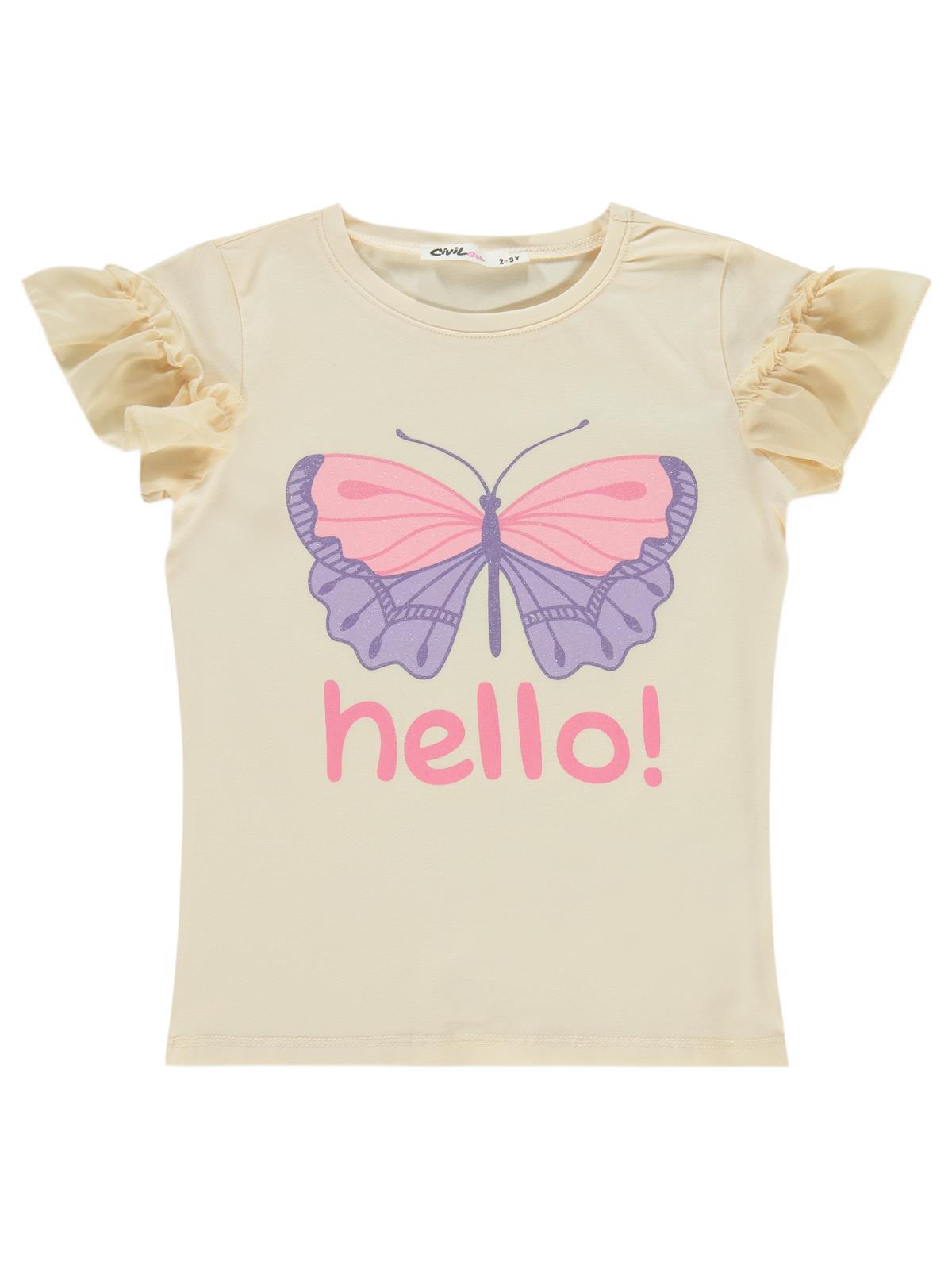 Civil Girls Hello Baskılı 2-5 Yaş Tişört - Fil Dişi