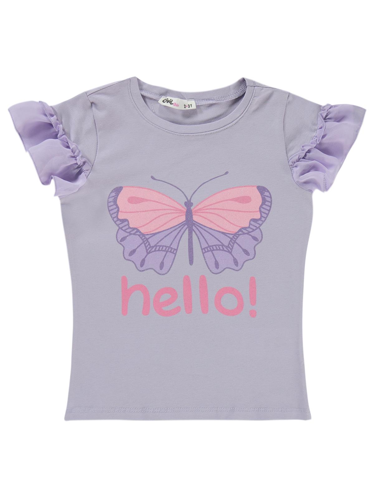 Civil Girls Hello Baskılı 2-5 Yaş Tişört - Lila