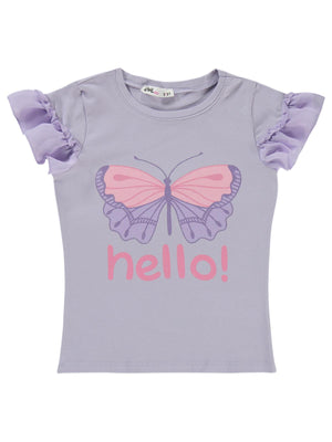 Civil Girls Hello Baskılı 2-5 Yaş Tişört - Lila