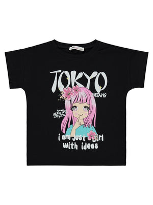 Civil Girls Tokyo Baskılı 2-5 Yaş Tişört - Siyah