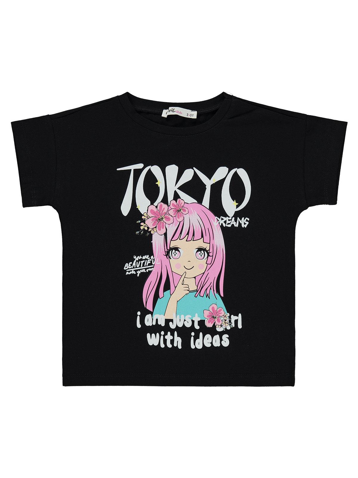 Civil Girls Tokyo Baskılı 2-5 Yaş Tişört - Siyah
