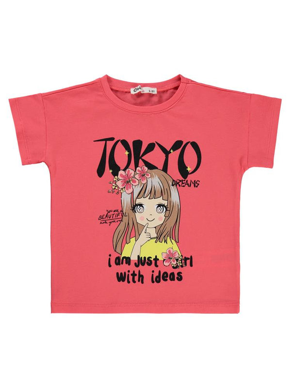 Civil Girls Tokyo Baskılı 2-5 Yaş Tişört - Kırmızı