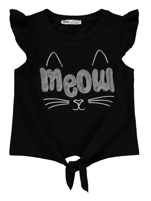Civil Girls Meow Nakışlı 2-5 Yaş Takım - Gri