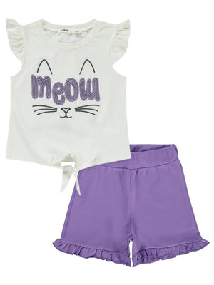 Civil Girls Meow Nakışlı 2-5 Yaş Takım - Lila