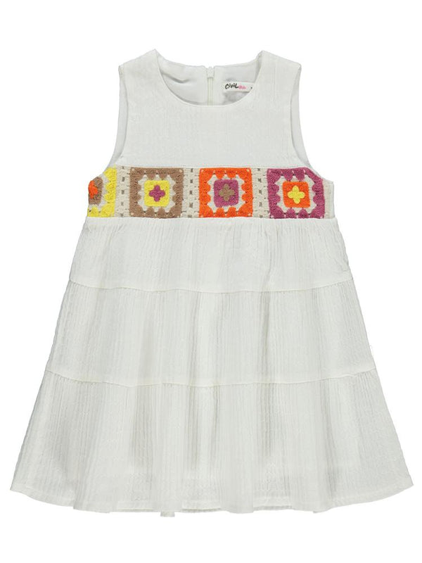 Civil Girls Roba Desenli 2-5 Yaş Elbise - Ekru