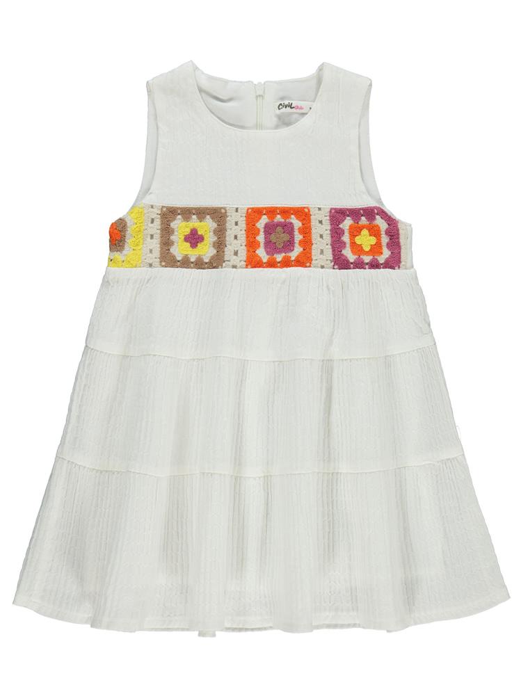 Civil Girls Roba Desenli 2-5 Yaş Elbise - Ekru