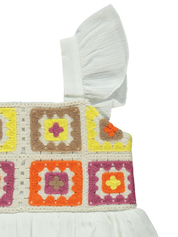 Civil Girls Roba Desenli 6-9 Yaş Elbise - Ekru