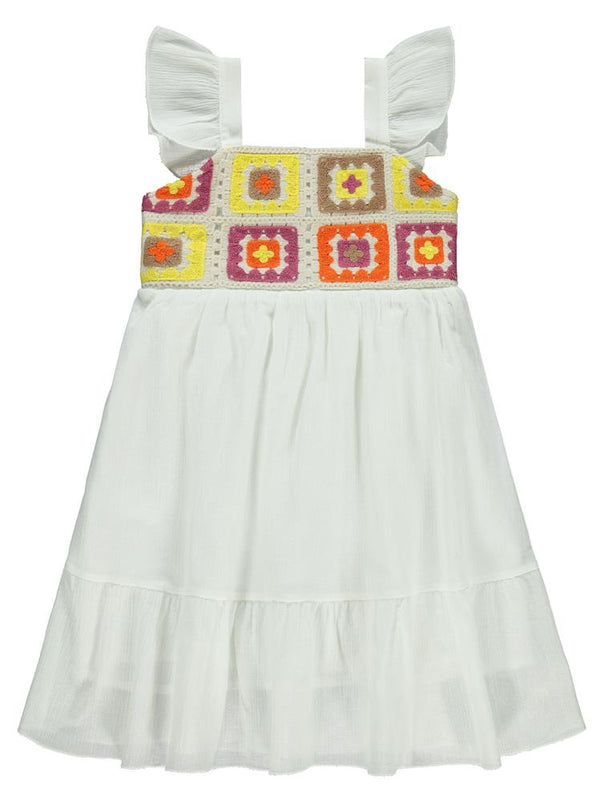 Civil Girls Roba Desenli 6-9 Yaş Elbise - Ekru