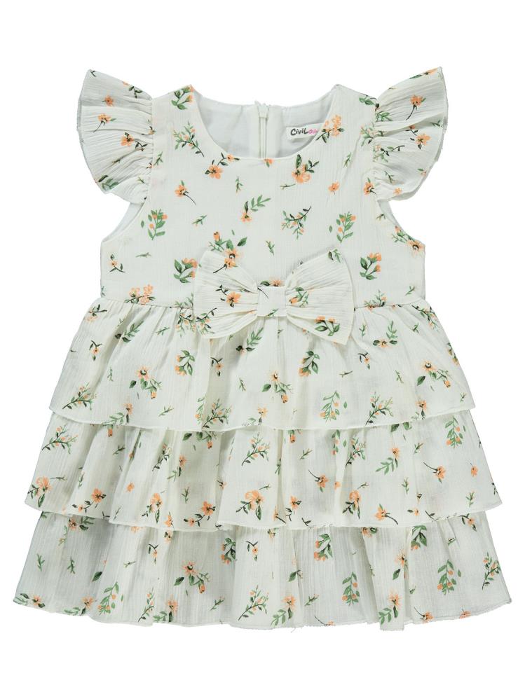 Civil Girls Katkat Etekli 2-5 Yaş Elbise - Beyaz