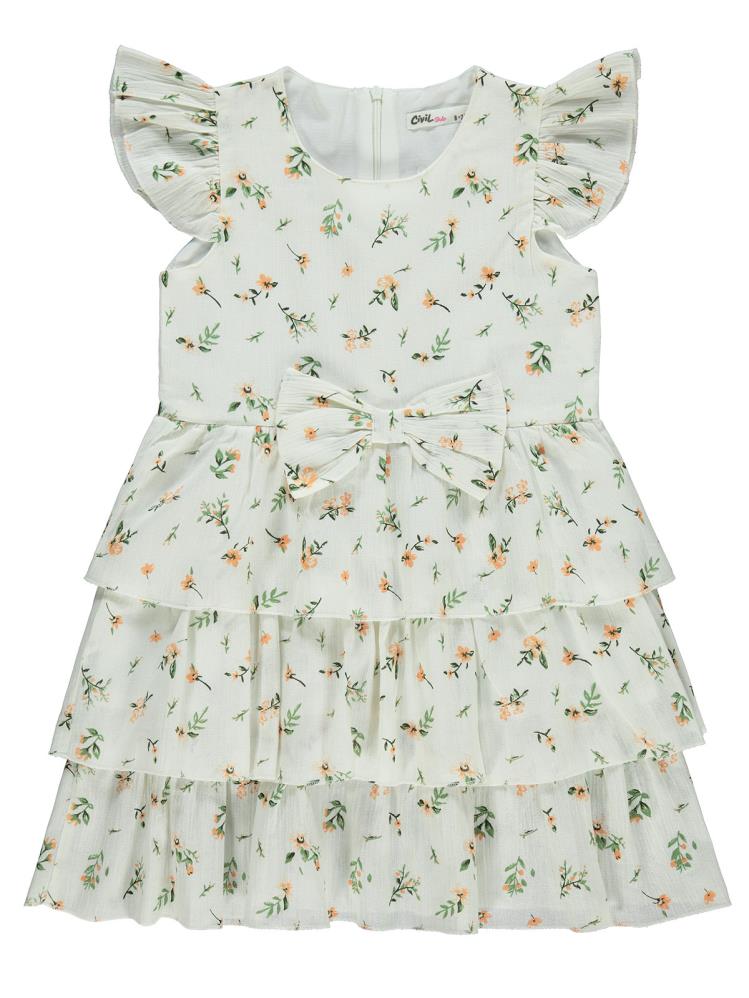 Civil Girls Katkat Etekli 6-9 Yaş Elbise - Beyaz