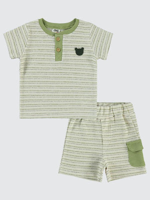 Civil Baby Çizgili 6-18 Ay Takım - Bej