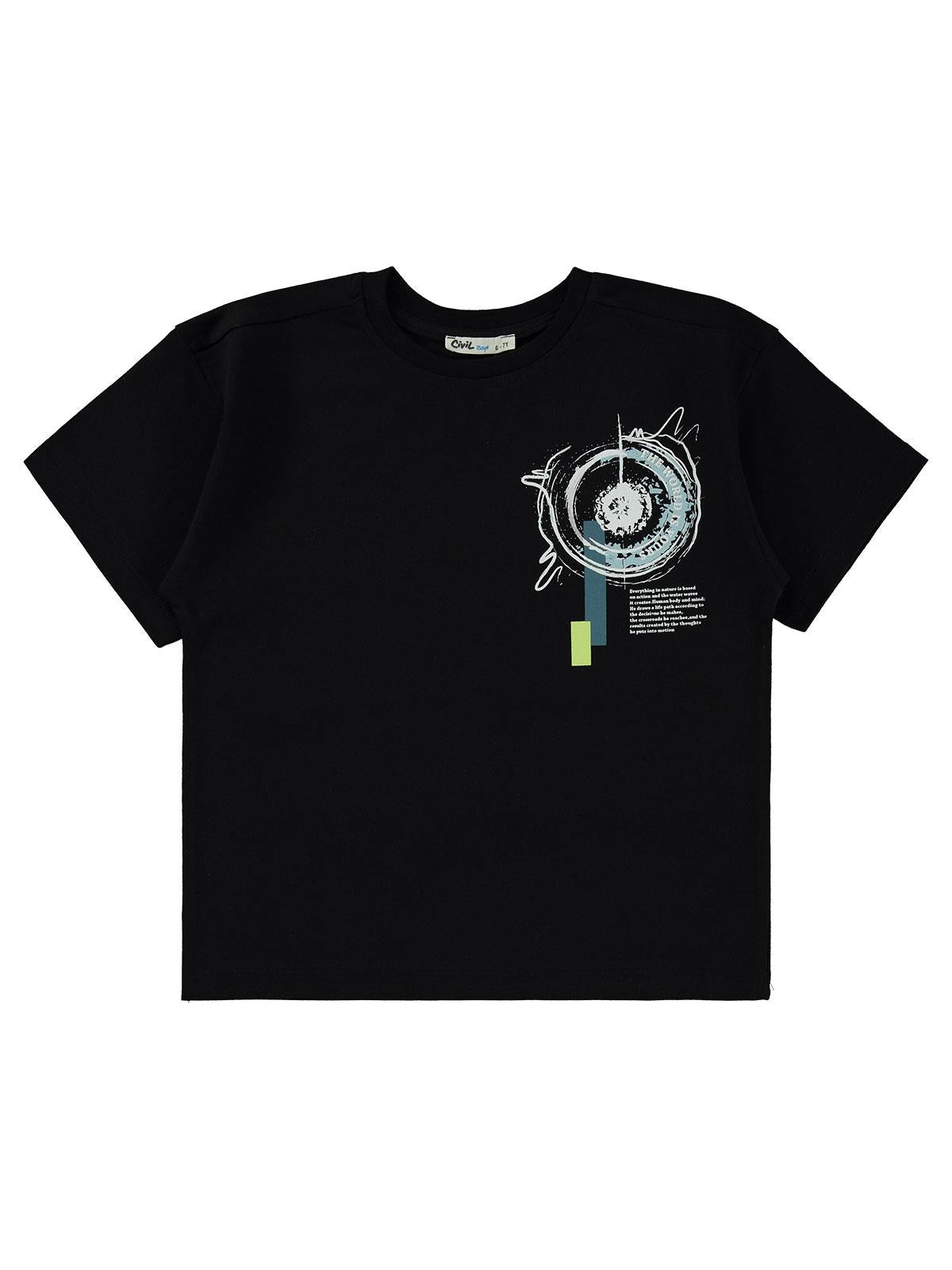 Civil Boys Sıçratma Baskılı 10-13 Yaş Tişört - Siyah