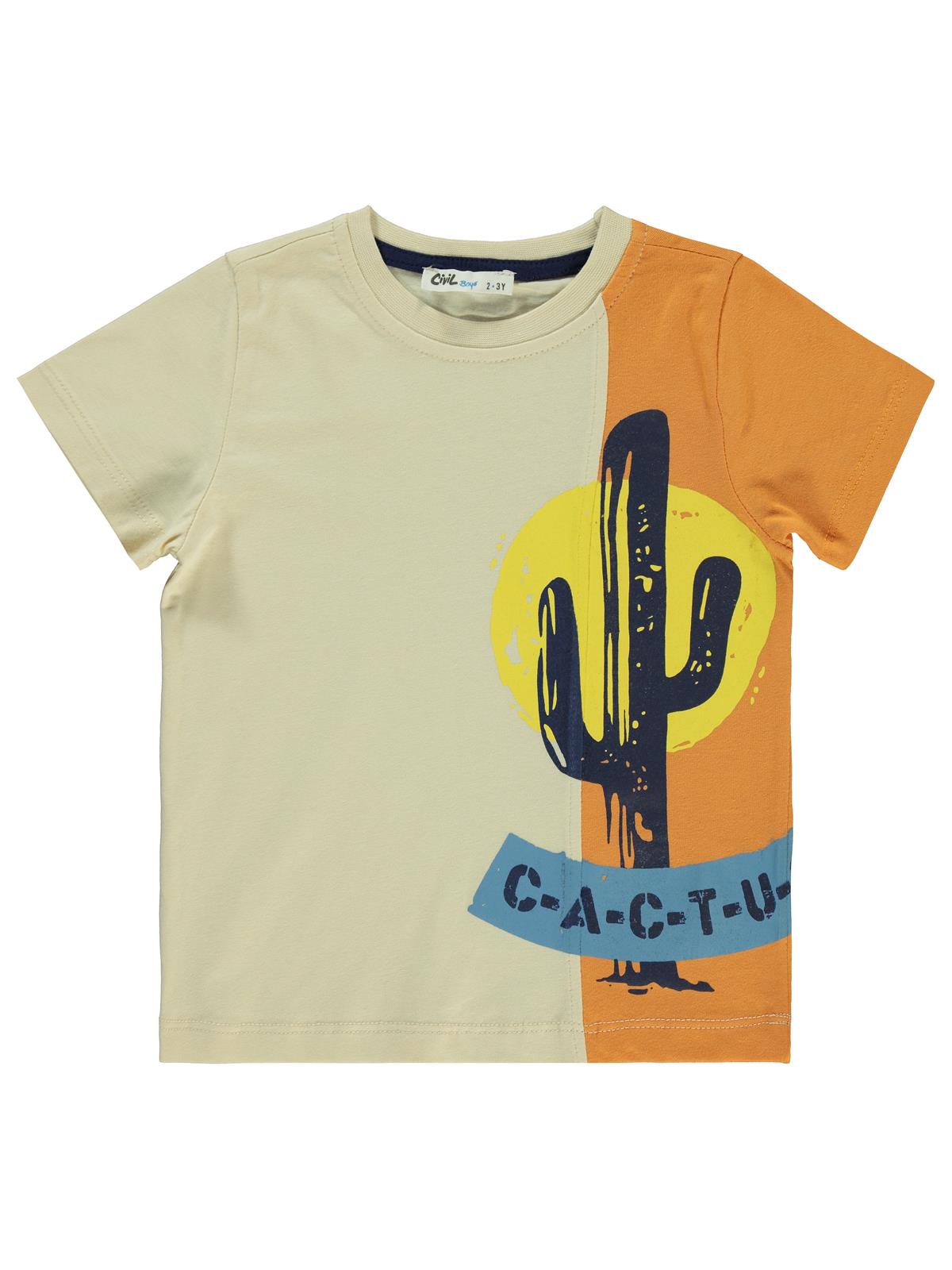 Civil Boys Az Us Kaktüs Baskılı 2-5 Yaş Tişört - Bej