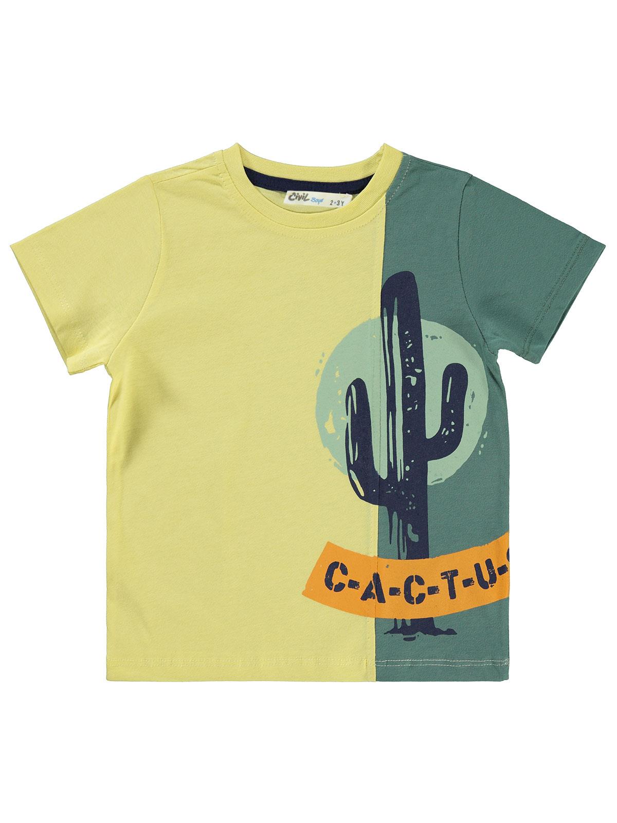 Civil Boys Az Us Kaktüs Baskılı 2-5 Yaş Tişört - Sarı