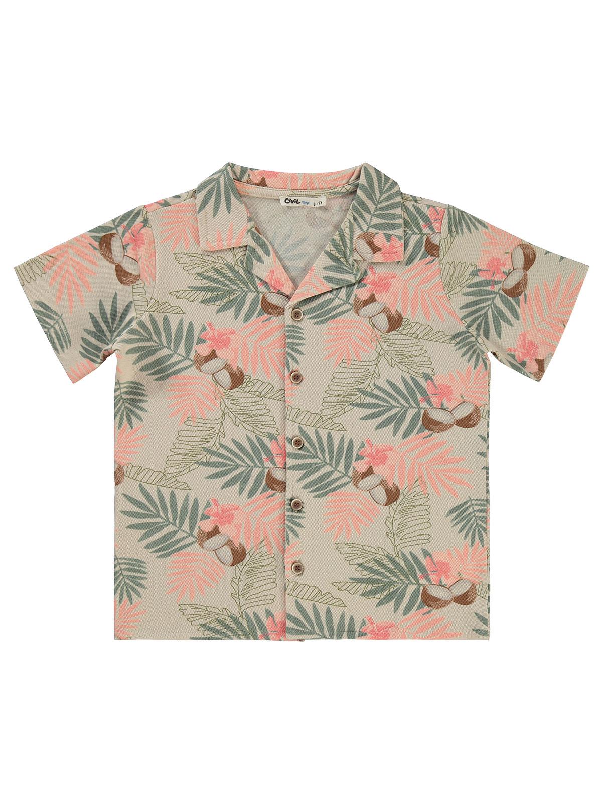 Civil Boys Yaprak Baskılı 6-9 Yaş Gömlek - Bej