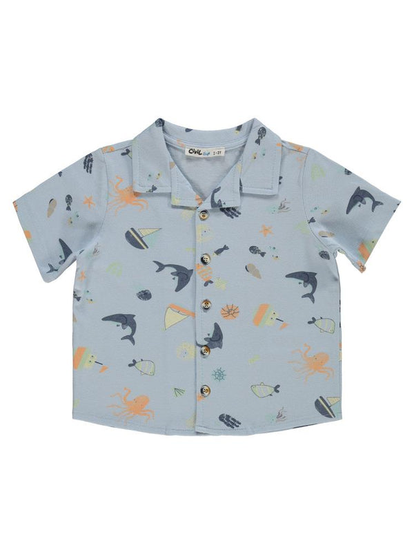 Civil Boys Ahtapot Yelkenli Baskılı 2-5 Yaş Gömlek - Mavi