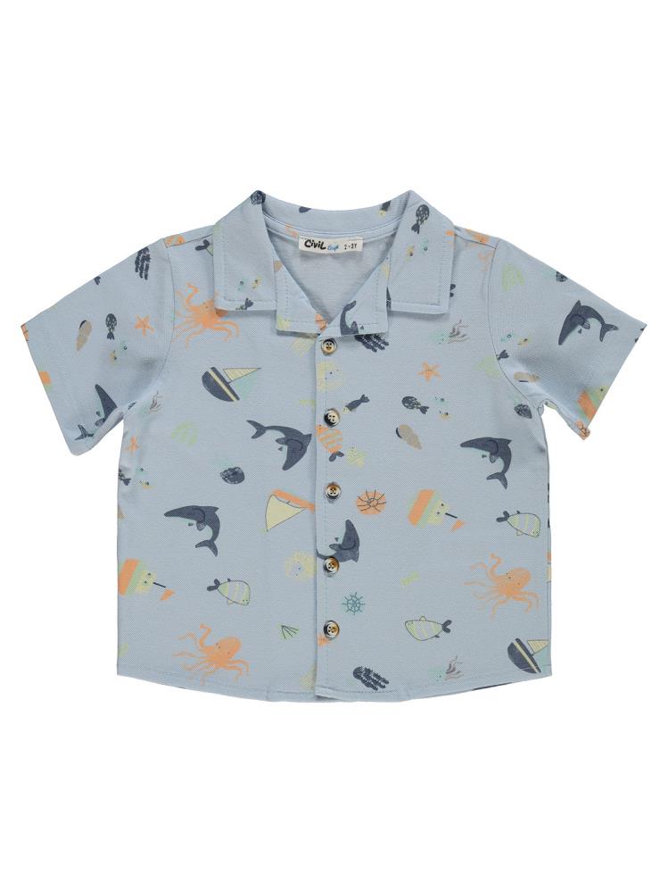Civil Boys Ahtapot Yelkenli Baskılı 2-5 Yaş Gömlek - Mavi