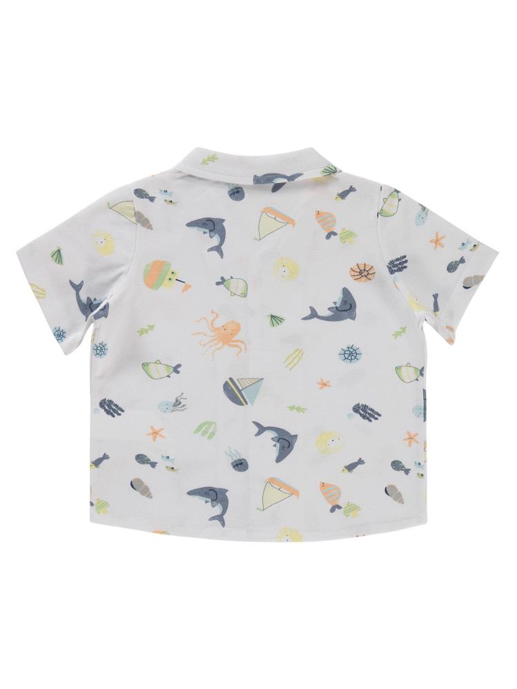 Civil Boys Ahtapot Yelkenli Baskılı 2-5 Yaş Gömlek - Beyaz