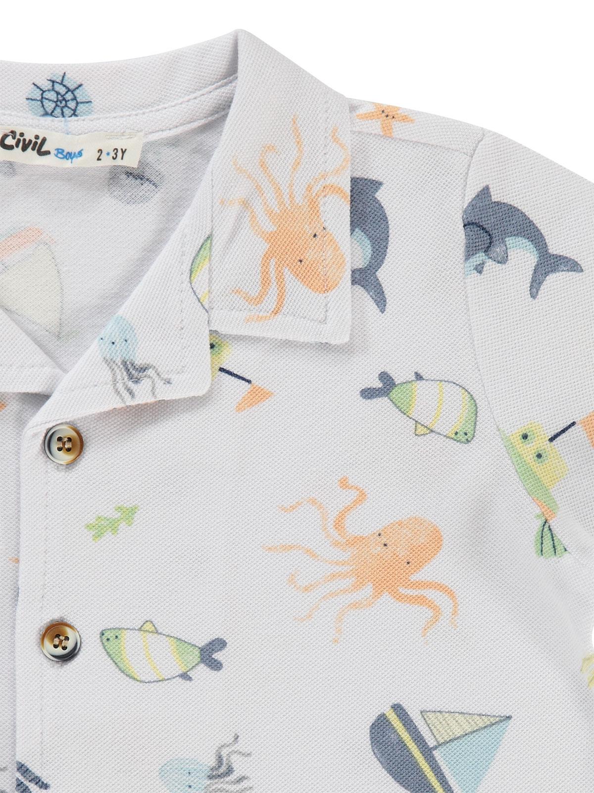 Civil Boys Ahtapot Yelkenli Baskılı 2-5 Yaş Gömlek - Beyaz