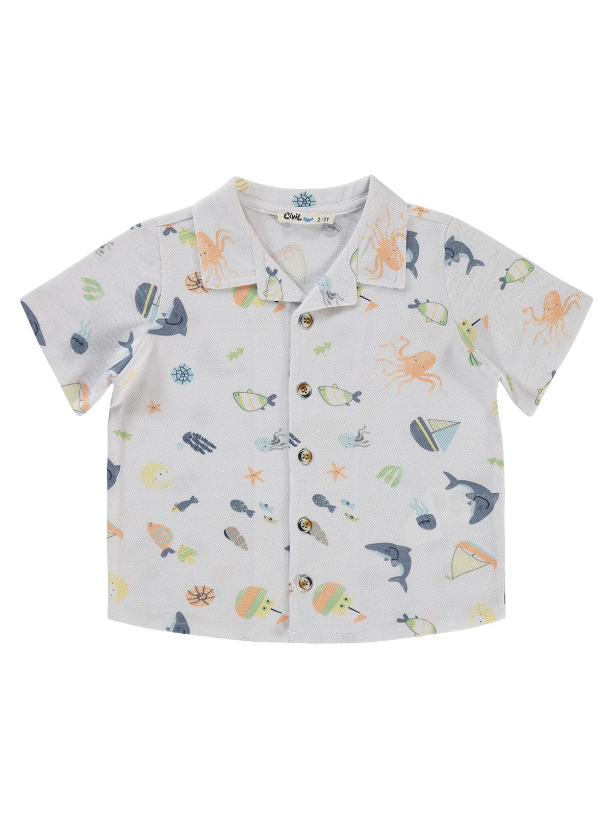 Civil Boys Ahtapot Yelkenli Baskılı 2-5 Yaş Gömlek - Beyaz