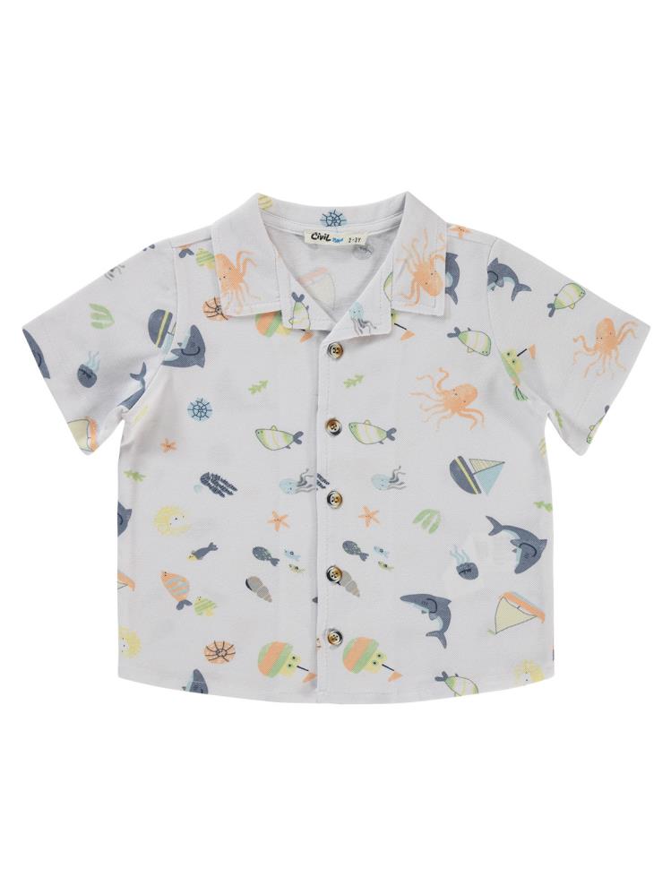 Civil Boys Ahtapot Yelkenli Baskılı 2-5 Yaş Gömlek - Beyaz