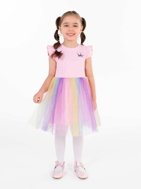 Civil Girls Renkli Tüllü Kaşkorse 4-9 Yaş Elbise - Pembe