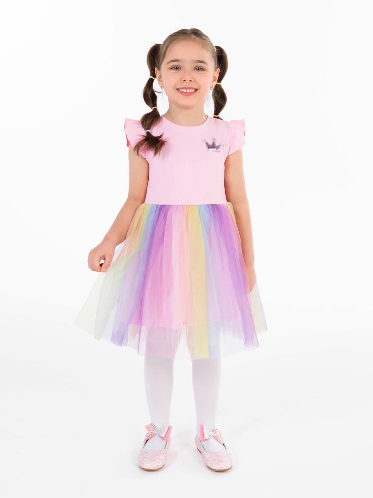 Civil Girls Renkli Tüllü Kaşkorse 4-9 Yaş Elbise - Pembe