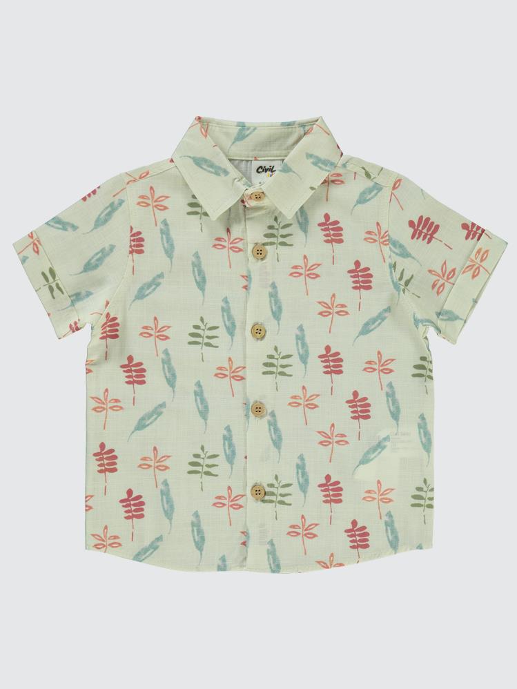 Civil Baby Renkli Yaprak Baskılı 6-18 Ay Gömlek - Ekru