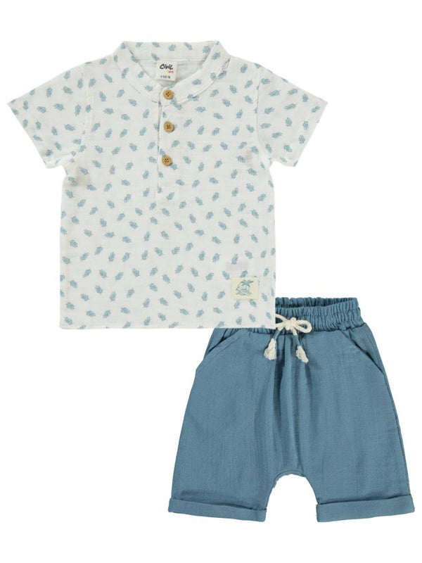 Civil Baby Palmiye Baskılı 6-18 Ay Takım - Mavi