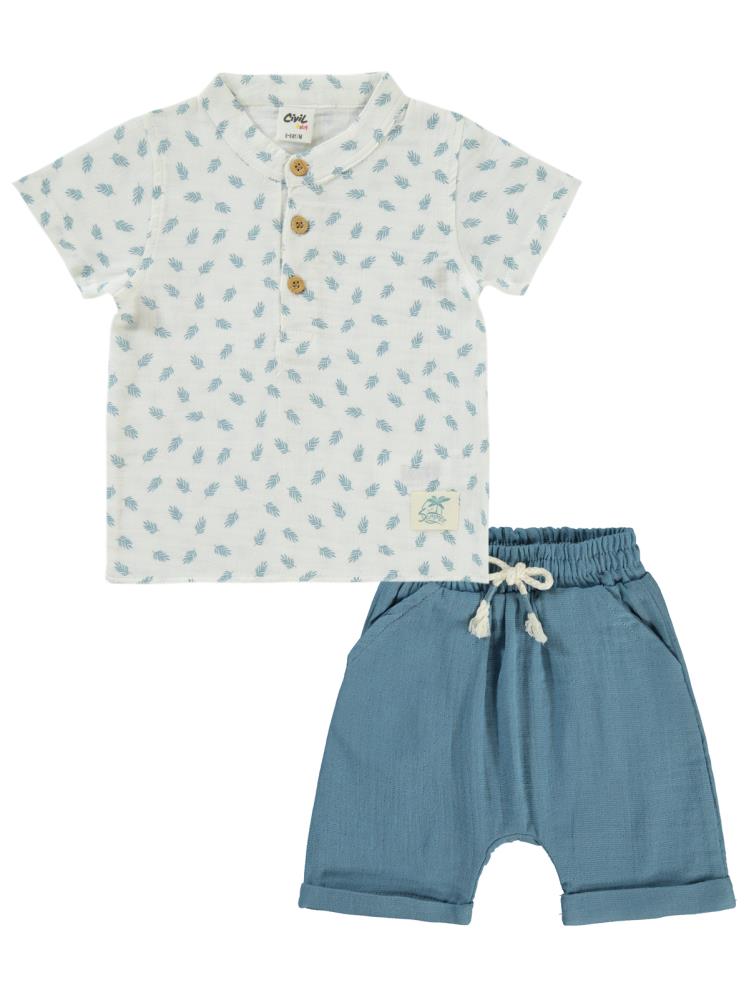 Civil Baby Palmiye Baskılı 6-18 Ay Takım - Mavi