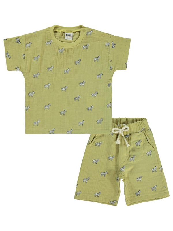 Civil Baby Zebra Baskılı 6-18 Ay Takım - Yeşil