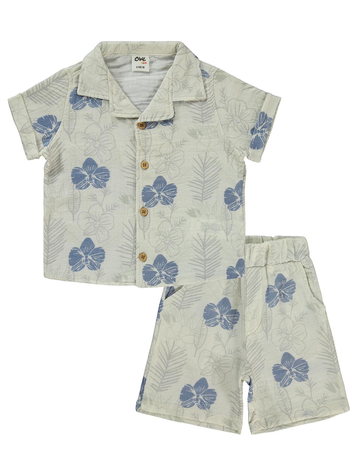 Civil Baby Çiçek Desenli 6-18 Ay Takım - Mavi
