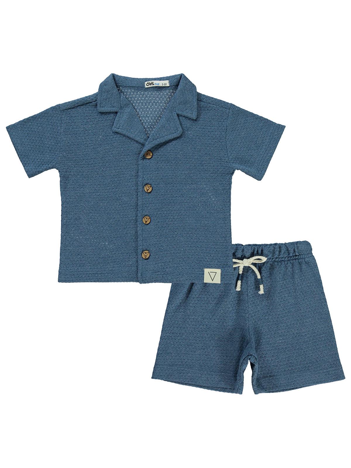 Civil Boys Petek Kumaş Şortlu 2-5 Yaş Takım - Mavi