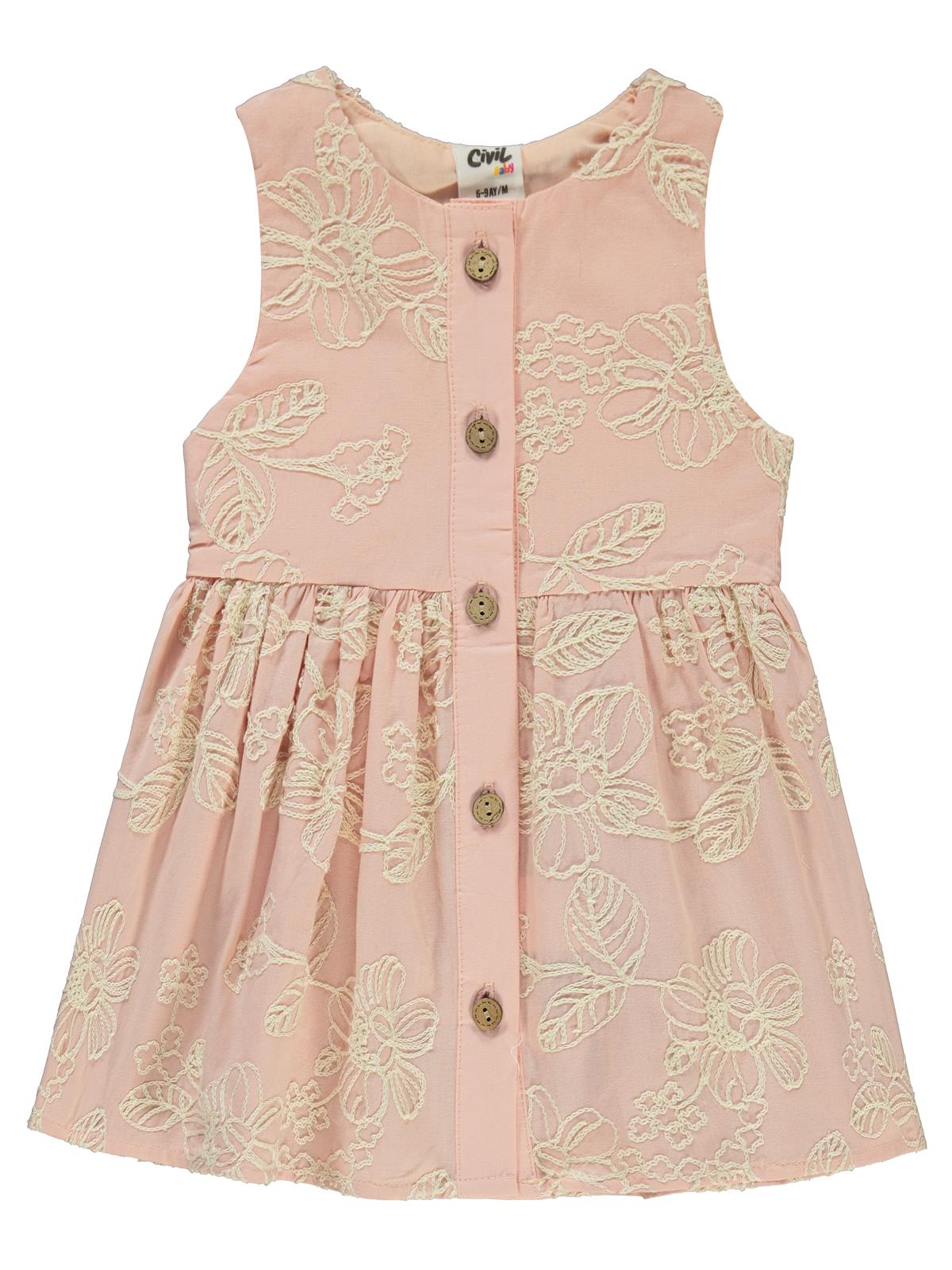 Civil Baby Çiçek Desenli 6-18 Ay Elbise - Pudra