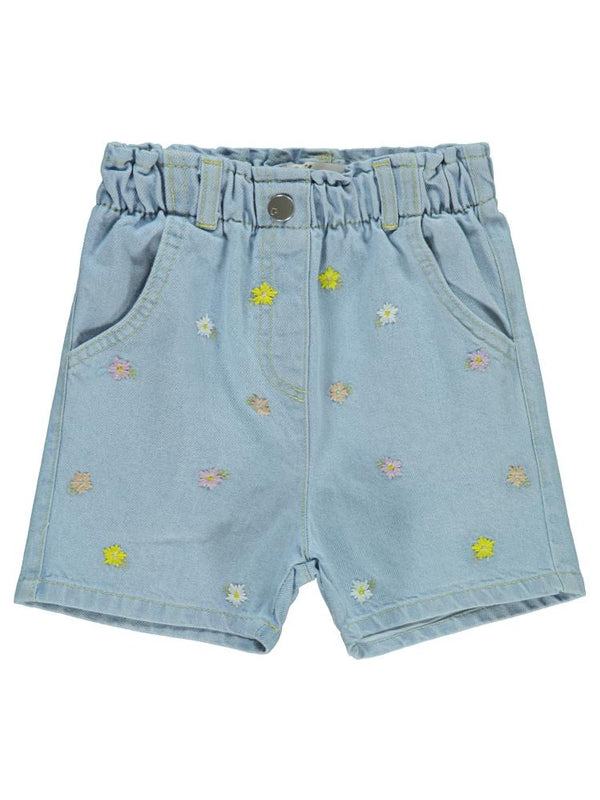 Civil Girls Renkli Çiçek Nakışlı 6-9 Yaş Şort - Mavi