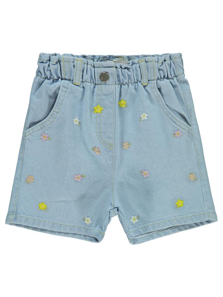 Civil Girls Renkli Çiçek Nakışlı 6-9 Yaş Şort - Mavi