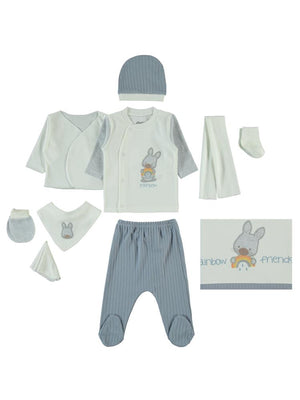 Civil Baby Rainbow Tavşan Nakışlı 0-1 Ay Zıbın Setleri - Mavi