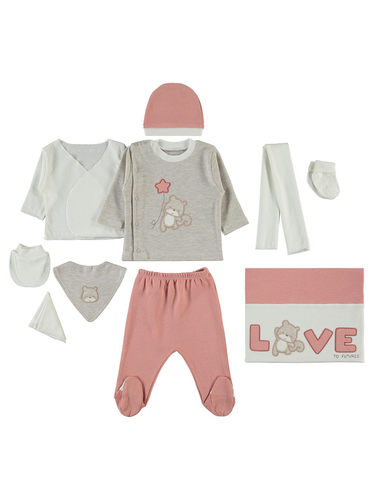 Civil Baby Yıldız Ayıcık Nakışlı 0-1 Ay Zıbın Setleri - Pudra