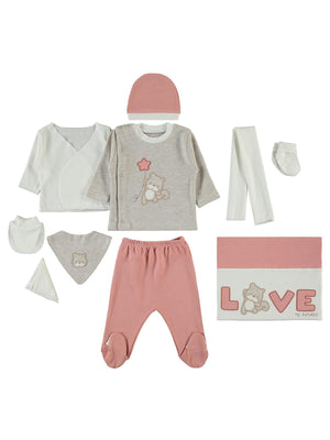 Civil Baby Yıldız Ayıcık Nakışlı 0-1 Ay Zıbın Setleri - Pudra