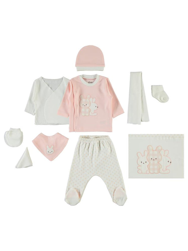 Civil Baby Tavşanlar Nakışlı 0-1 Ay Zıbın Setleri - Pudra