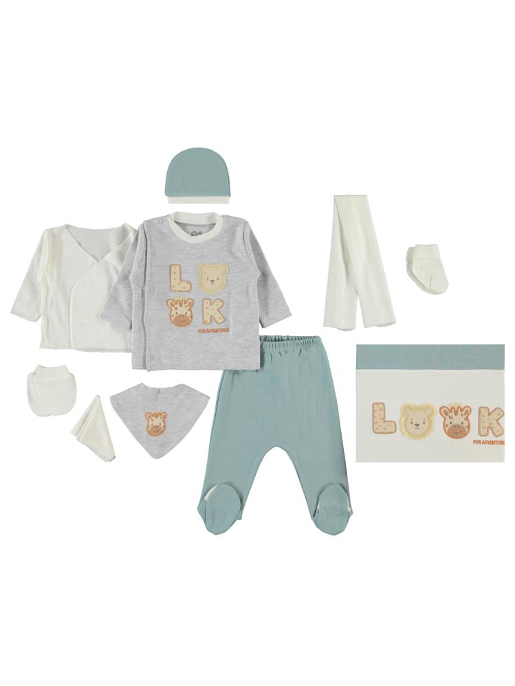 Civil Baby Look Hayvanlar Nakışlı 0-1 Ay Zıbın Setleri - Mavi