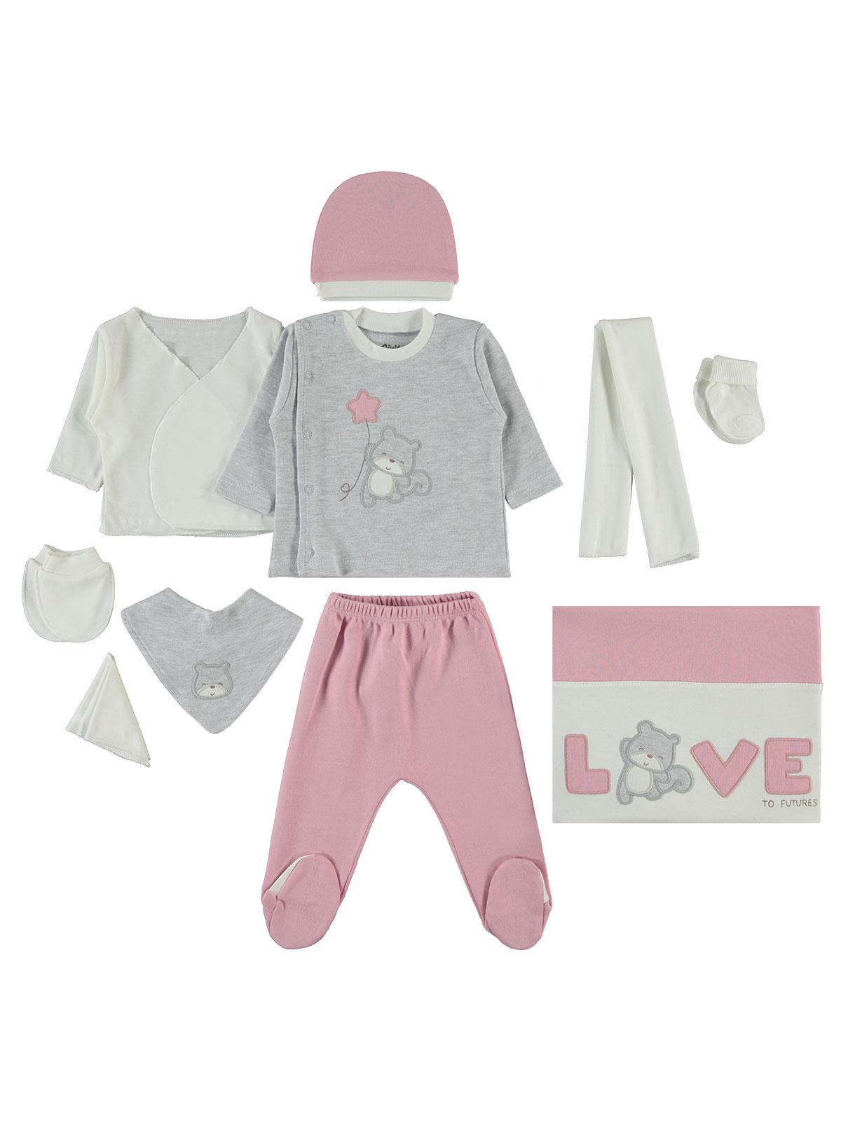 Civil Baby Yıldız Ayıcık Nakışlı 0-1 Ay Zıbın Setleri - Pembe