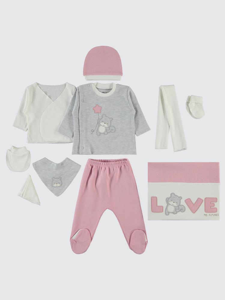 Civil Baby Yıldız Ayıcık Nakışlı 0-1 Ay Zıbın Setleri - Pembe