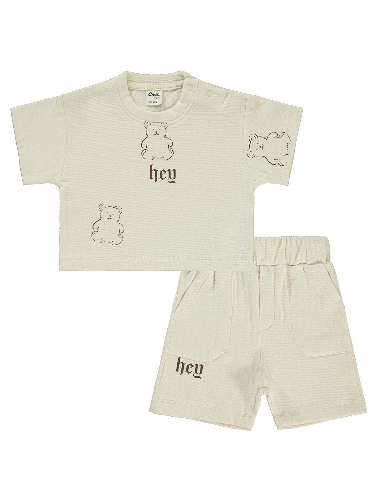 Civil Baby Ayıcık Baskılı 6-18 Ay Takım - Bej