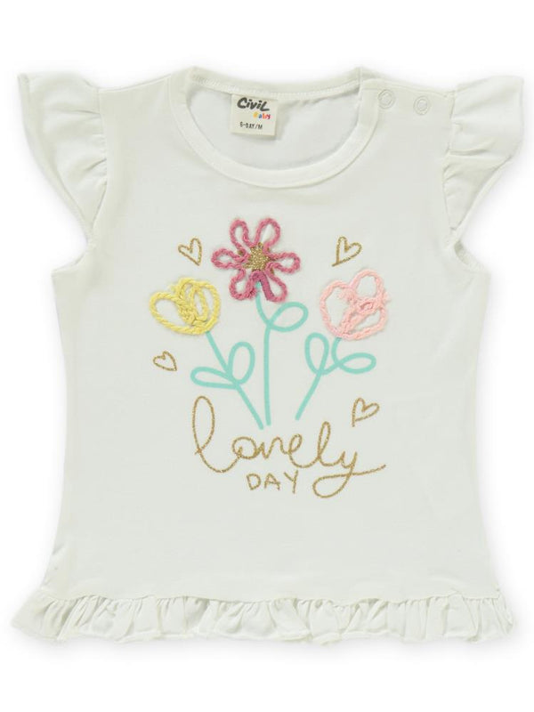 Civil Baby Çiçek Nakışlı 6-18 Ay Takım - Ekru