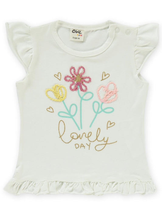 Civil Baby Çiçek Nakışlı 6-18 Ay Takım - Ekru