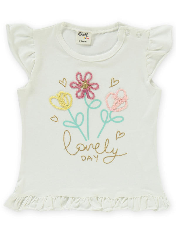 Civil Baby Çiçek Nakışlı 6-18 Ay Takım - Ekru