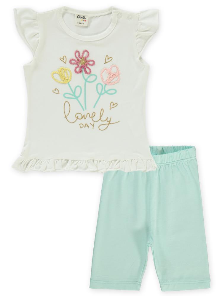 Civil Baby Çiçek Nakışlı 6-18 Ay Takım - Ekru