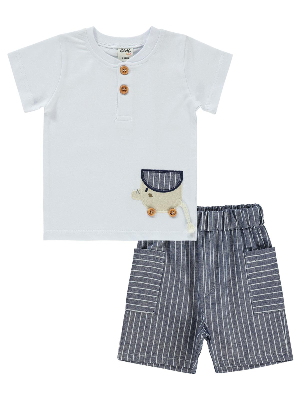 Civil Baby Çizgili 6-18 Ay Takım - Ekru
