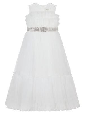 Civil Girls Gümüş Tokalı 6-9 Yaş Abiye - Ekru